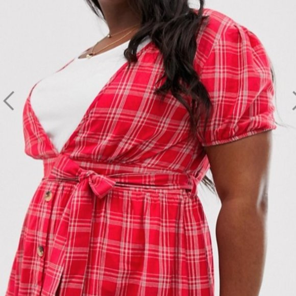 Influence Plus size 16 red plaid midi summer dress - Picture 2 of 7